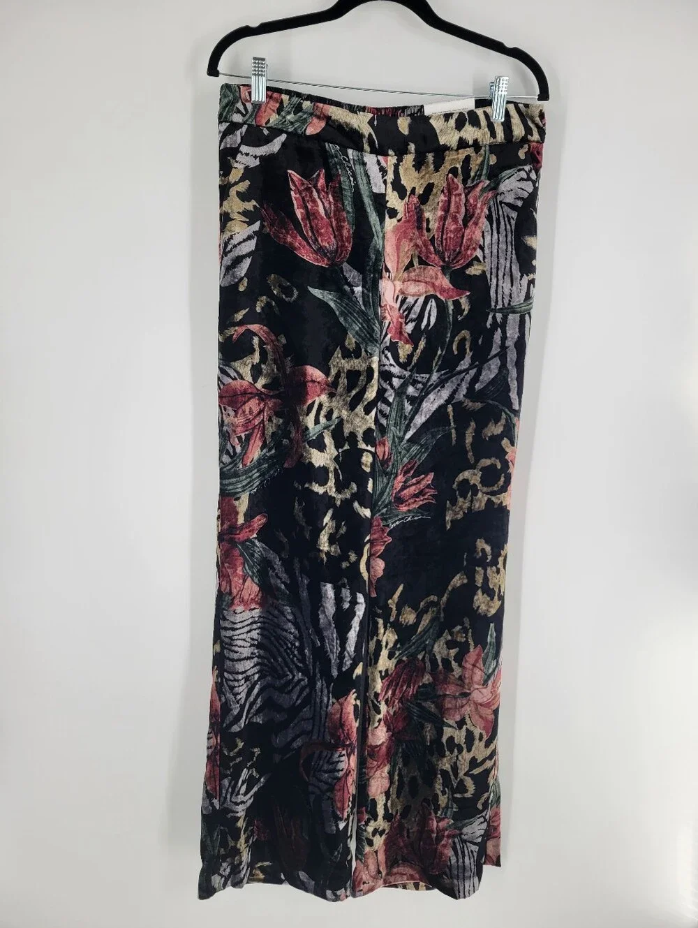 Chico’s Velvet Floral and Animal Print Wide-Leg Pants size 10T New